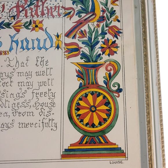 Vntg Mid-Century Louise God the Father’s Hand Framed Folk Art Prayer 15x11 Amish - Picture 5 of 8